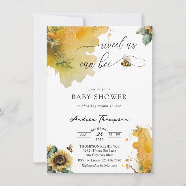 Honey Bee |  Sunflower Bee Baby Shower  Invitation (Front)