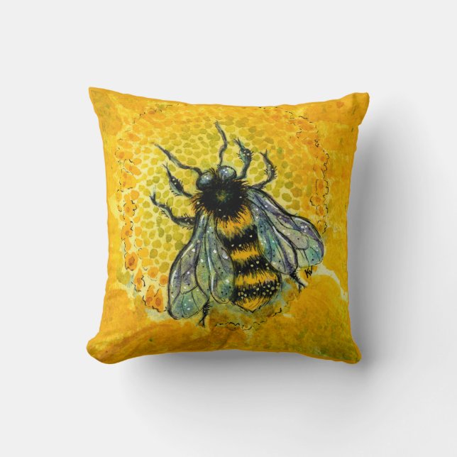 Honey Bee sunflower gold yellow amber pillow (Front)