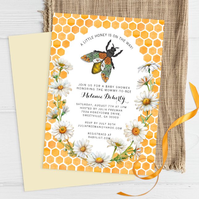 Honey Bee Sweet Little Honey Baby Shower  Invitation (Honeycomb Bee Invite)