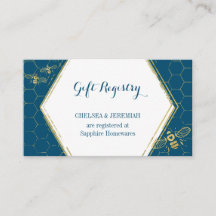 Honey Bee Teal Gold Gift Registry Card