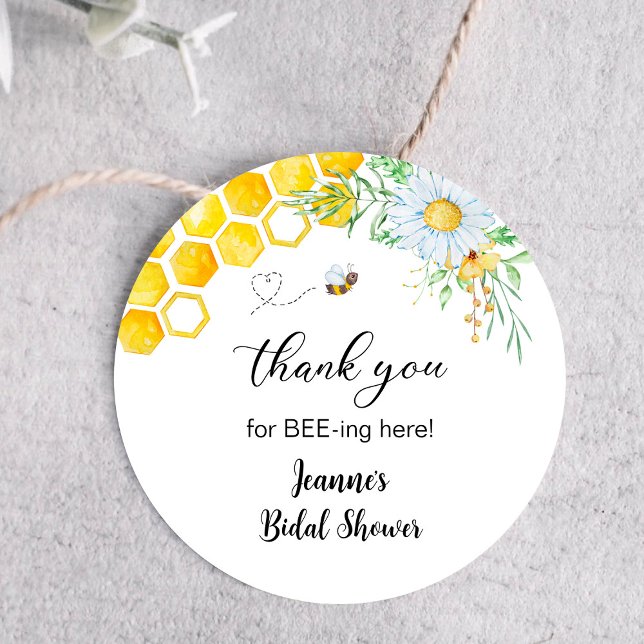 Honey Bee Thank you for Bee-ing here Classic Round Sticker (Creator Uploaded)