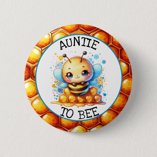 Honey bee themed Boy's Baby Shower Auntie to be 6 Cm Round Badge (Front)