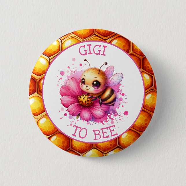 Honey bee themed Girl's Baby Shower Gigi to be 6 Cm Round Badge (Front)
