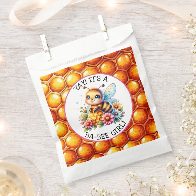 Honey bee themed Girl's Baby Shower Personalised Favour Bag (Clipped)