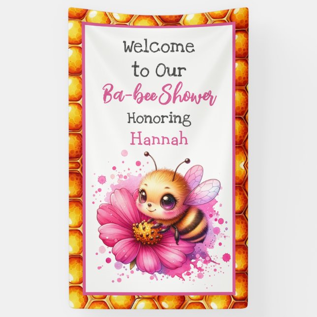Honey bee themed Girl's Baby Shower Welcome Banner (Vertical)