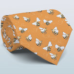 Honey Bee Tie<br><div class="desc">A honey bee pattern on a burnt orange background for those who love nature and pollinators.  Original art by Nic Squirrell. Change the background colour in the design tool to customise.</div>