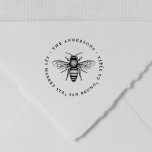 Honey Bee | Vintage Family Name & Return Address Rubber Stamp<br><div class="desc">A simple, stylish design featuring a vintage honey bee illustration framed by your return address in curved typography. These stamps are perfect for weddings, birthdays, baby showers, and daily mail! Click on "Personalize" and edit the text in the template boxes to personalize. No minimum order quantity. Visit our store for...</div>