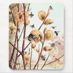 Honey bee vintage illustration mouse pad