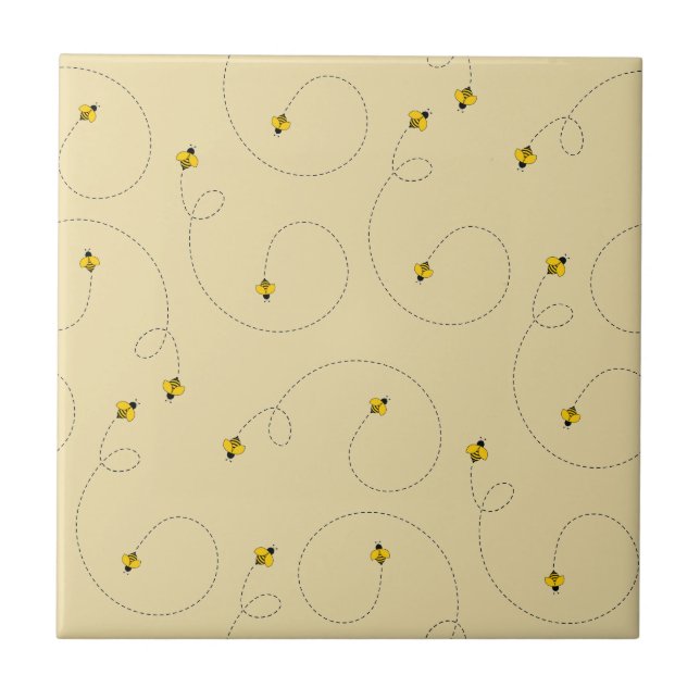 Honey Bee Waggle Dance Light Amber Gold Ceramic Tile (Front)