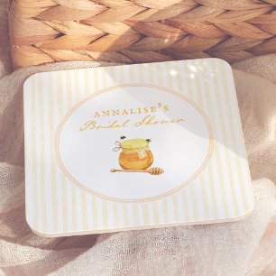 Honey Bee Whimsical Frame Bridal Shower Square Paper Coaster