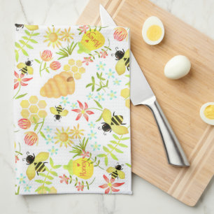 Honey Bee White Tea Towel