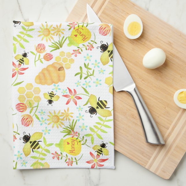 Honey Bee White Tea Towel (Quarter Fold)