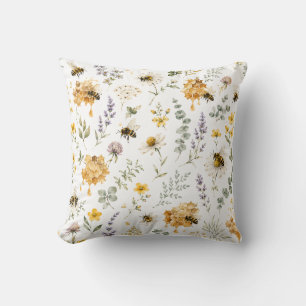 Honey Bee Wildflower Botanical Garden Nature Cushion