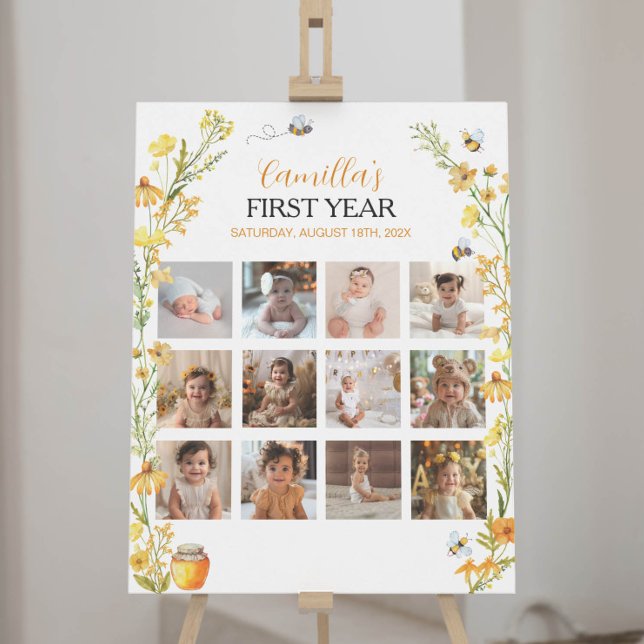 Honey Bee Wildflower First Birthday Milestone Sign (Creator Uploaded)
