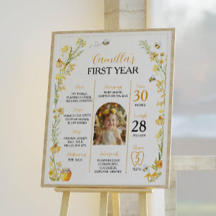 Honey Bee Wildflower First Birthday Milestone Sign