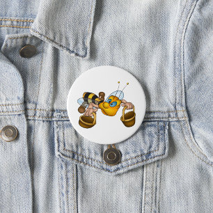Honey Bee with Baskets Fun Busy Bee Illustration 7.5 Cm Round Badge