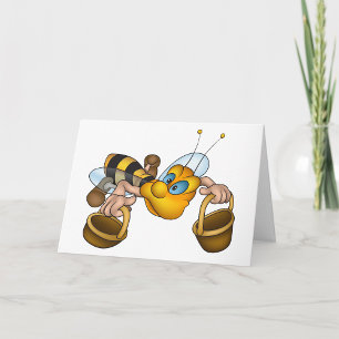 Honey Bee with Baskets Fun Busy Bee Illustration  Card