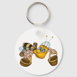 Honey Bee with Baskets Fun Busy Bee Illustration  Key Ring