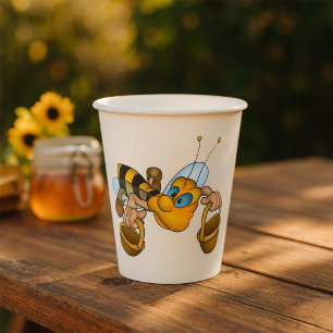 Honey Bee with Baskets Fun Busy Bee Illustration  Paper Cups