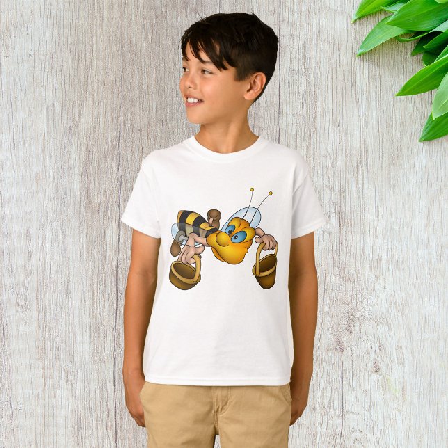 Honey Bee with Baskets Fun Busy Bee Illustration  T-Shirt (Creator Uploaded)
