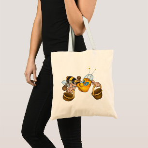 Honey Bee with Baskets Fun Busy Bee Illustration Tote Bag