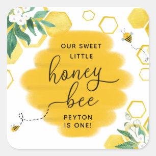Honey Bee with Florals Birthday Favor Sticker