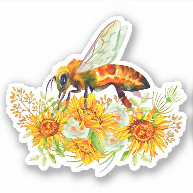 Honey Bee with Flowers Sticker (Front)