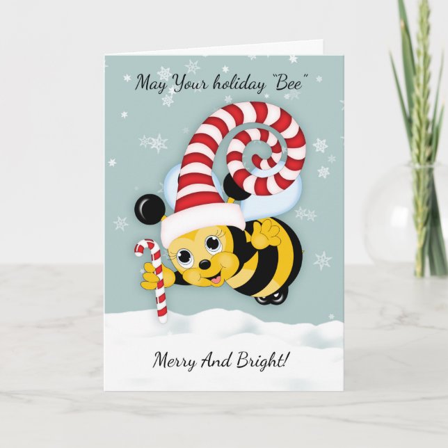 Honey Bee With Fun Holiday Hat And Candy Cane (Front)
