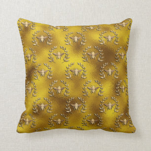 Honey bee wreath on faux gold fabric art cushion