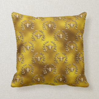 Honey bee wreath on faux gold fabric art cushion