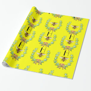 HONEY BEE ,WREATH WITH OAK LEAVES  MONOGRAM WRAPPING PAPER
