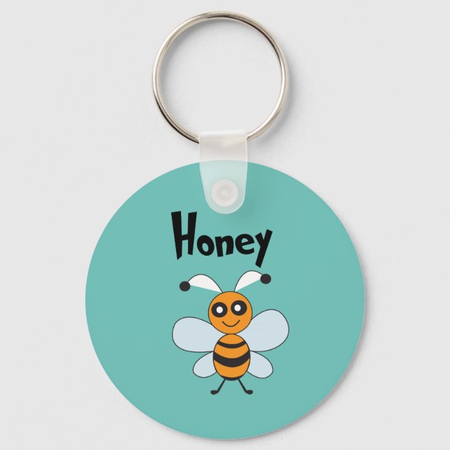 Honey Bee Yellow Black Cute Summer Key Ring (Front)