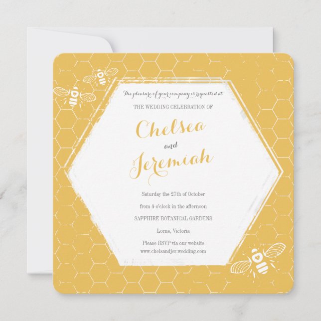 Honey Bee Yellow Custom Wedding Invitation (Front)