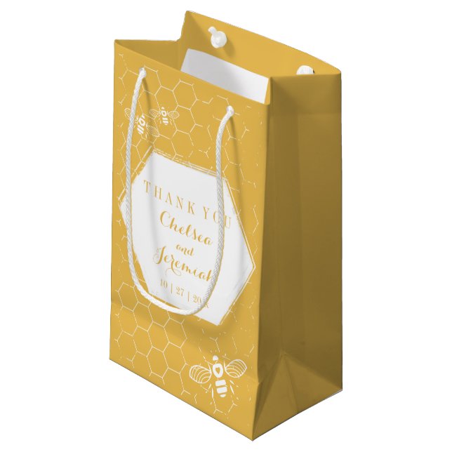 Honey Bee Yellow Pattern Custom Name Small Gift Bag (Front Angled)