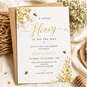 Honey Bee Yellow Watercolor Floral Baby Shower Invitation