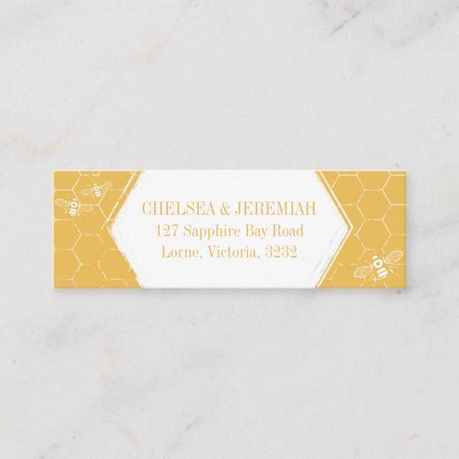 Honey Bee Yellow White Pattern Custom Address Card (Front)