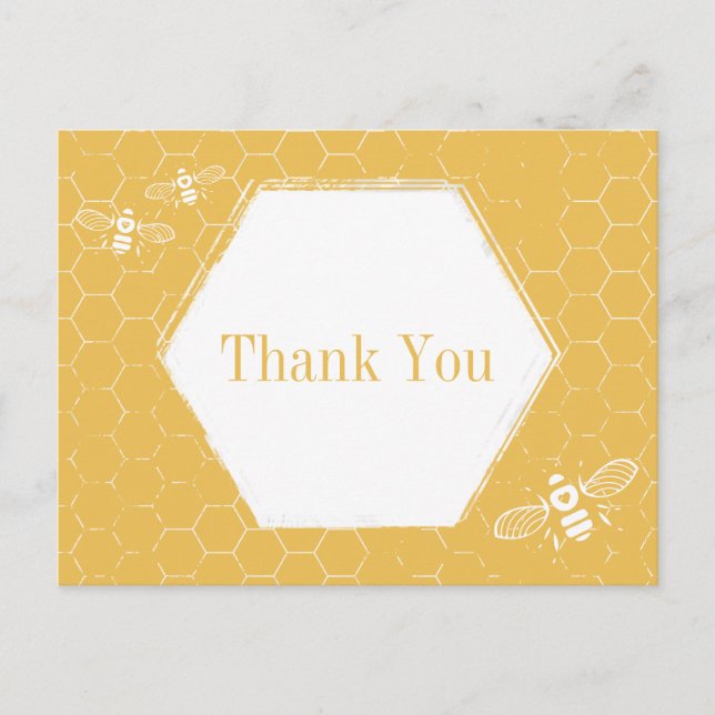 Honey Bee Yellow White Pattern Thank You Postcard (Front)