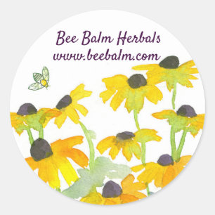 Honey Bee Yellow Wildflower Custom Name Classic Round Sticker