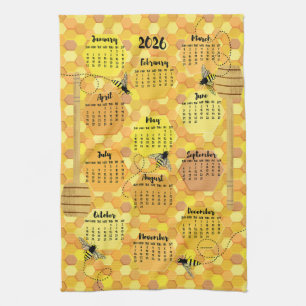 Honey Bees 2026 Calendar Tea Towel