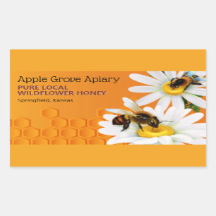 Honey Bees and Daisy Flowers Honey Jar Rectangular Sticker