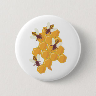 Honey Bees and Honeycomb Design 6 Cm Round Badge