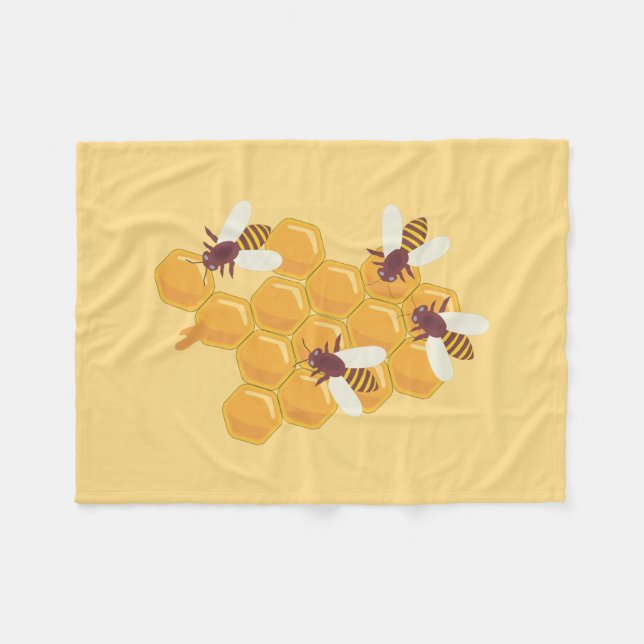 Honey Bees and Honeycomb Design  Fleece Blanket (Front (Horizontal))