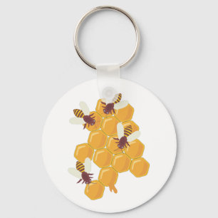 Honey Bees and Honeycomb Design Key Ring
