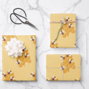 Honey Bees and Honeycomb Design Wrapping Paper Sheet