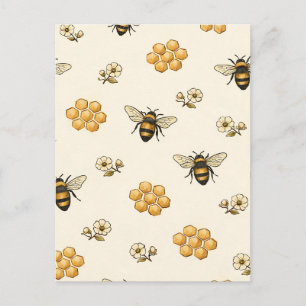 Honey Bees and Honeycomb Seamless Pattern Postcard