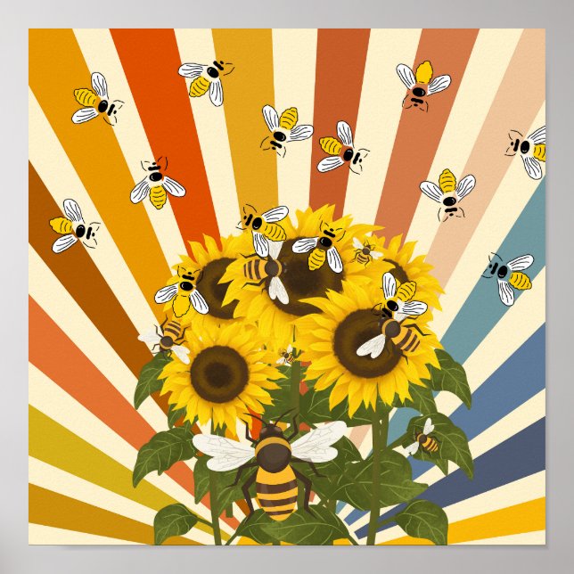 Honey Bees and Sunflowers Poster (Front)