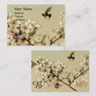 HONEY BEES AND WILD ROSES MONOGRAM BUSINESS CARD