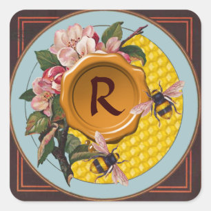 HONEY BEES AND WILD ROSES YELLOW WAX SEAL MONOGRAM