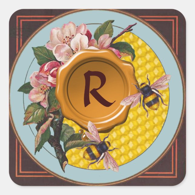 HONEY BEES AND WILD ROSES YELLOW WAX SEAL MONOGRAM (Front)