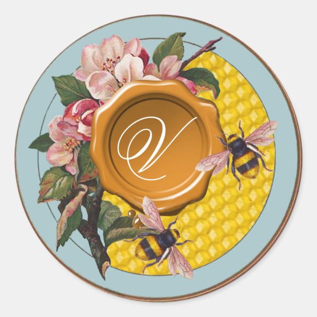 HONEY BEES AND WILD ROSES YELLOW WAX SEAL MONOGRAM (Front)